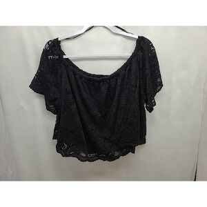 Ambiance Womens Plus Top 2X‎ Off Shoulder Cropped Whimsygoth Lace Lined Black